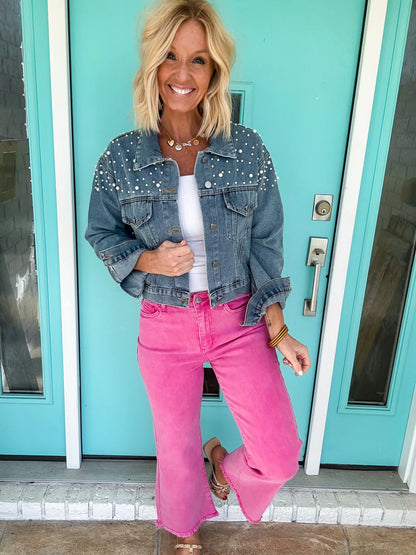 Zenana Denim Hot Pink Acid Wash Straight Jean