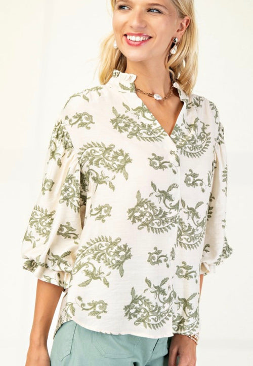 Sage Mix Button Down Top