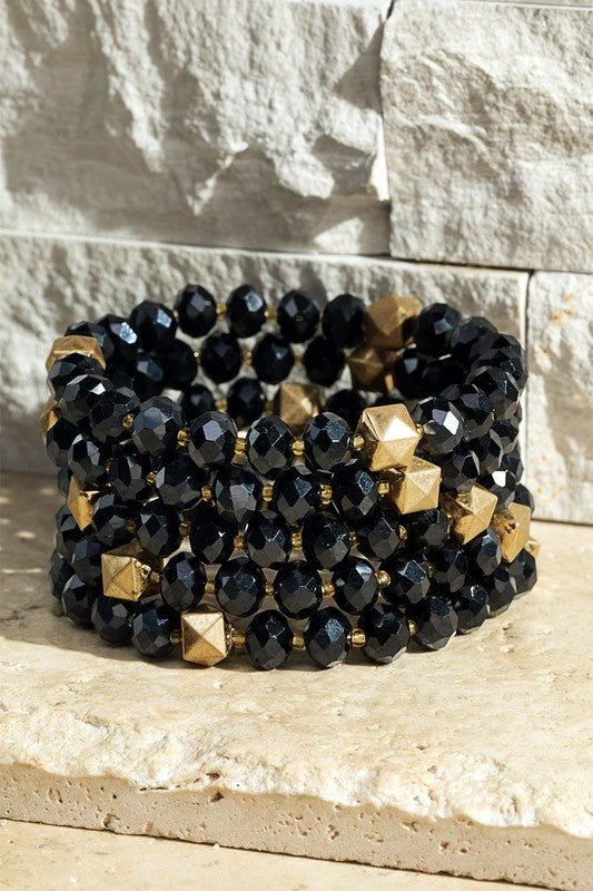 Faceted Glass & Metal Bead Stretch Bracelet