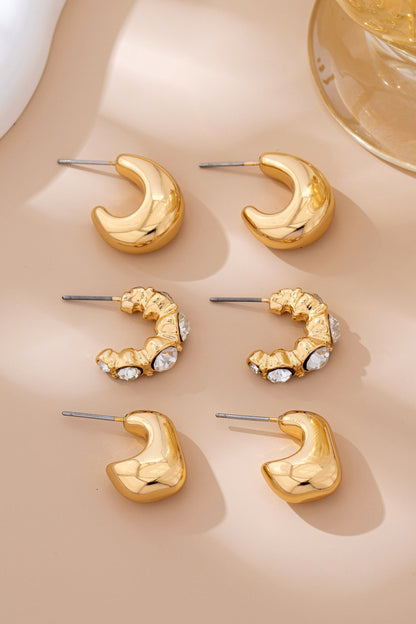 Geo Puffy Hoop Trio Set Gold