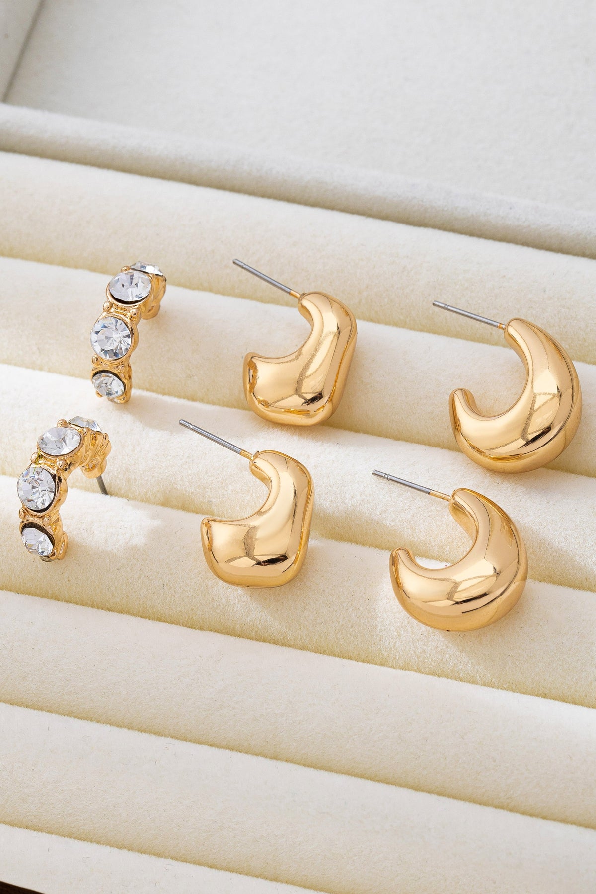 Geo Puffy Hoop Trio Set Gold