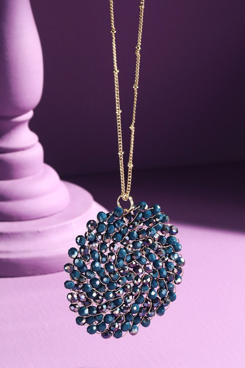 Glass Bead Circle Pendant Necklace