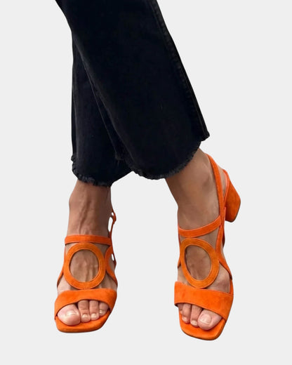 Florette - Cutout Strap Block Heel Sandals