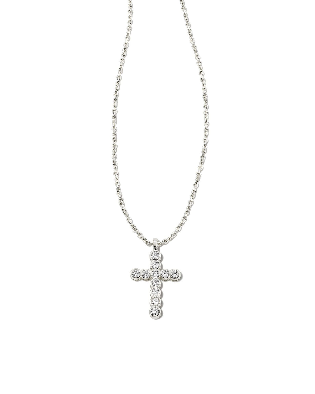 KS CROSS CRYSTAL PENDANT NECKLACE SILVER