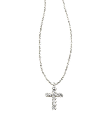 KS CROSS CRYSTAL PENDANT NECKLACE SILVER