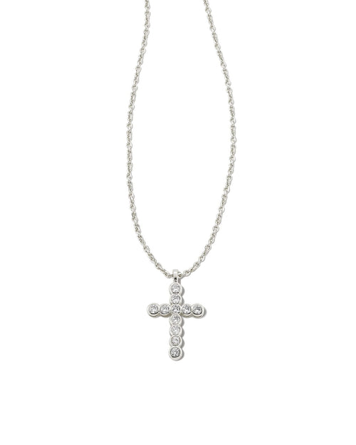 KS CROSS CRYSTAL PENDANT NECKLACE SILVER