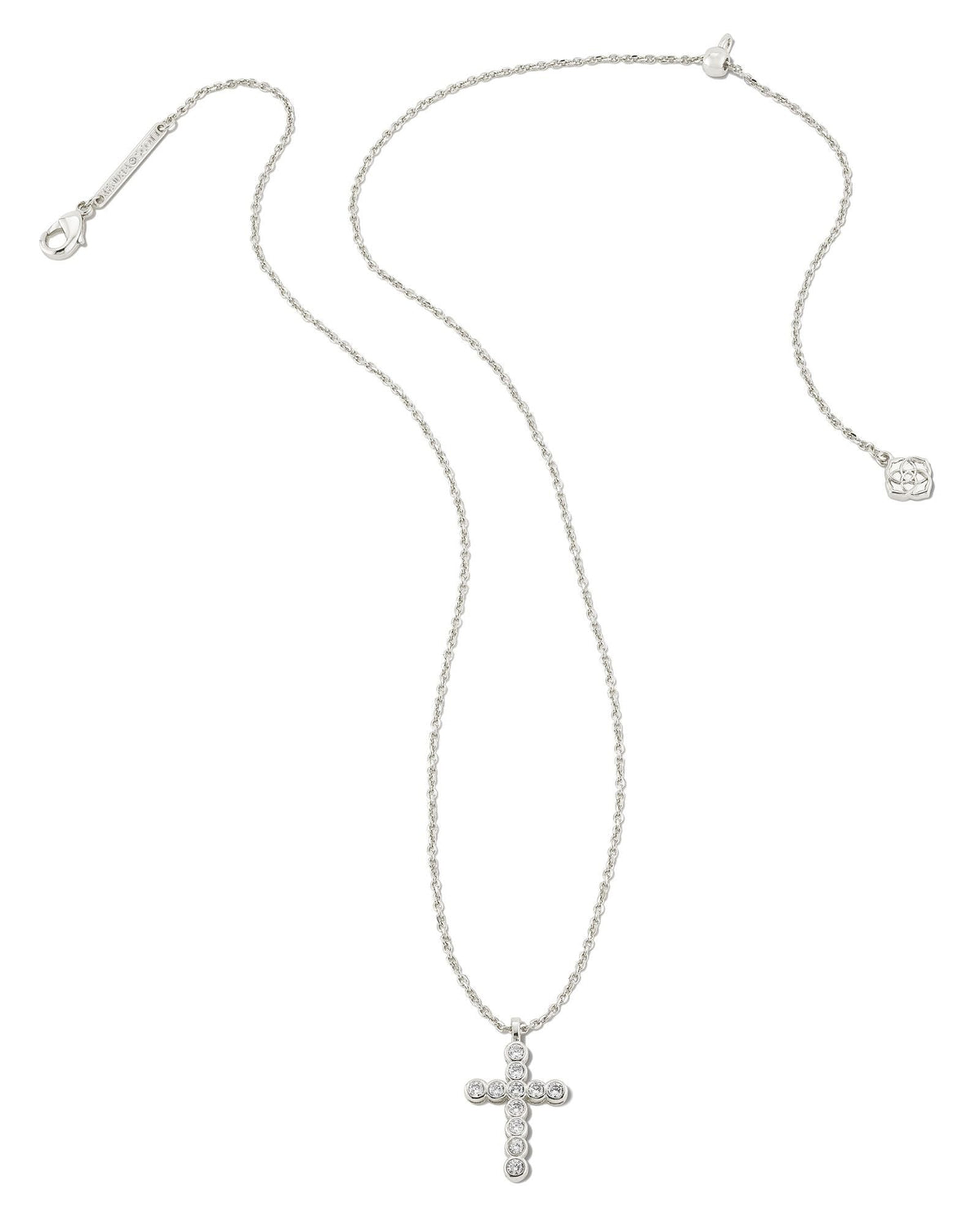 KS CROSS CRYSTAL PENDANT NECKLACE SILVER