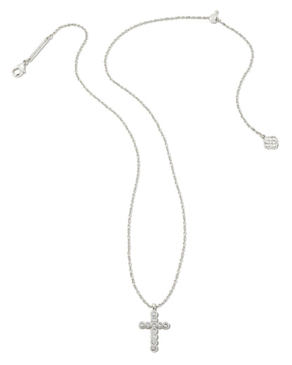 KS CROSS CRYSTAL PENDANT NECKLACE SILVER