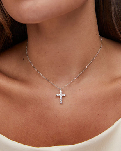 KS CROSS CRYSTAL PENDANT NECKLACE SILVER
