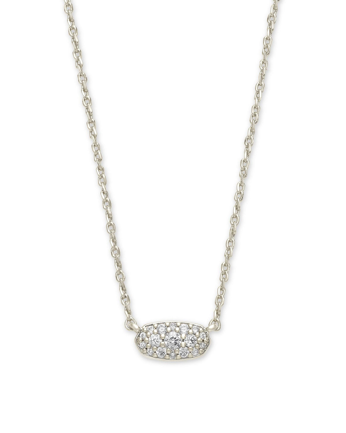 KS GRAYSON PENDANT NECKLACE SILVER WHITE CRYSTAL