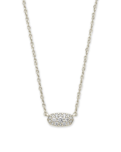 KS GRAYSON PENDANT NECKLACE SILVER WHITE CRYSTAL