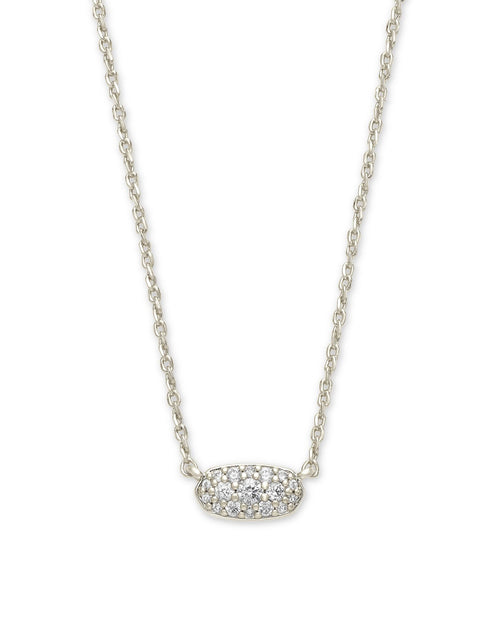 KS GRAYSON PENDANT NECKLACE SILVER WHITE CRYSTAL