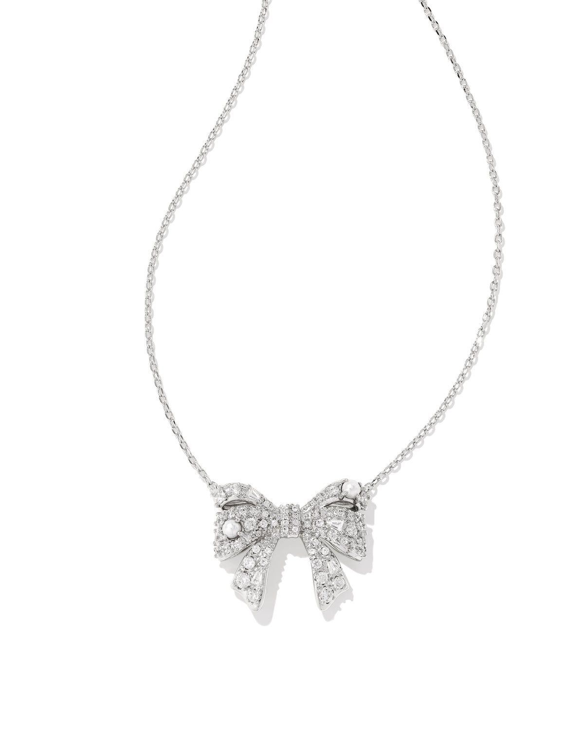 KS KRISTA BOW SHORT PENDANT NECKLACE SILVER