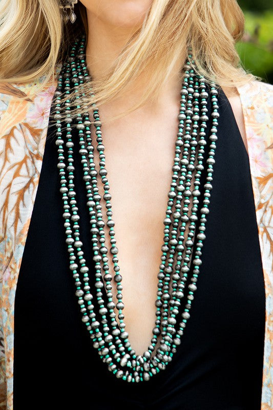 Layered Navajo Turquoise & Pearl Bead Necklace