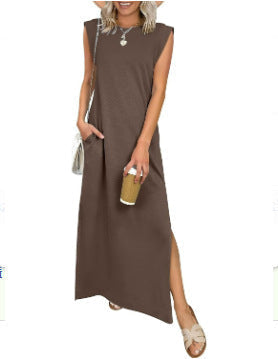 🎉2026 Hot Sale 49% OFF💃🌿Women's Crewneck Casual Loose Split Wrinkle-Free Long Dress