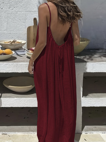 💃LAST DAY SAEL 50% OFF!!✨Women's Solid Color Cami Lounge Dress, Elegant Sleeveless Long Dress for Summer, Ladies Sleepwear for Indoor Wear💕