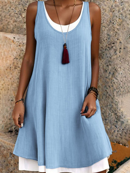 🌺Summer Hot Sale 50% OFF💐Women's Sleeveless Fake 2-Piece Dress
