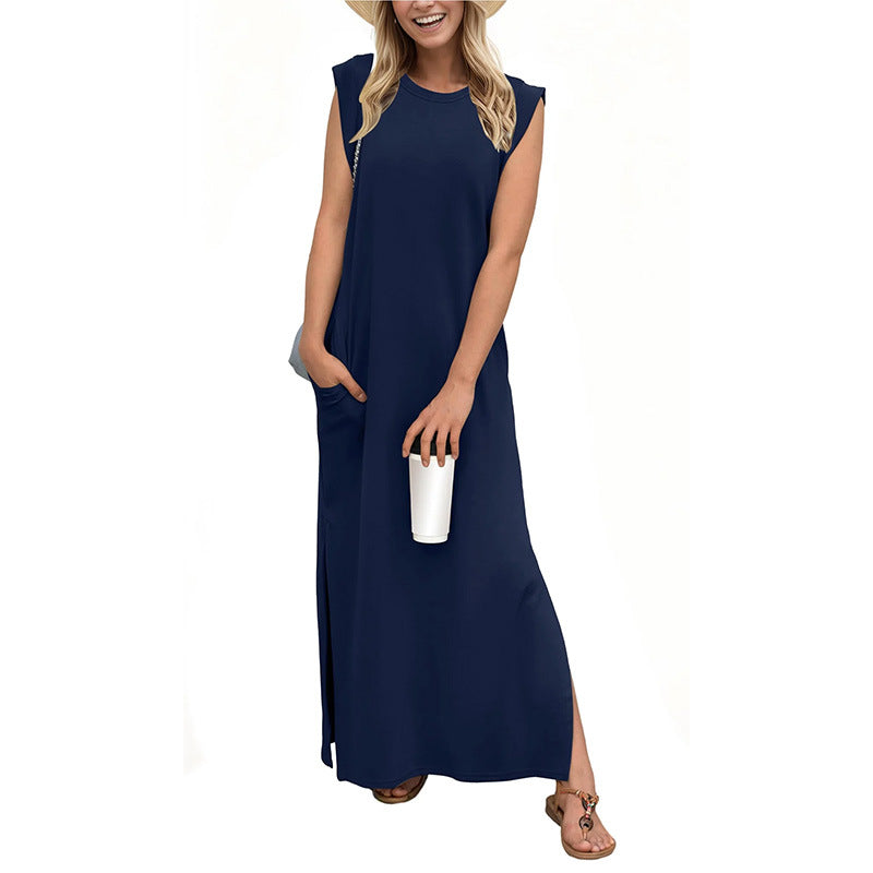 🎉2026 Hot Sale 49% OFF💃🌿Women's Crewneck Casual Loose Split Wrinkle-Free Long Dress