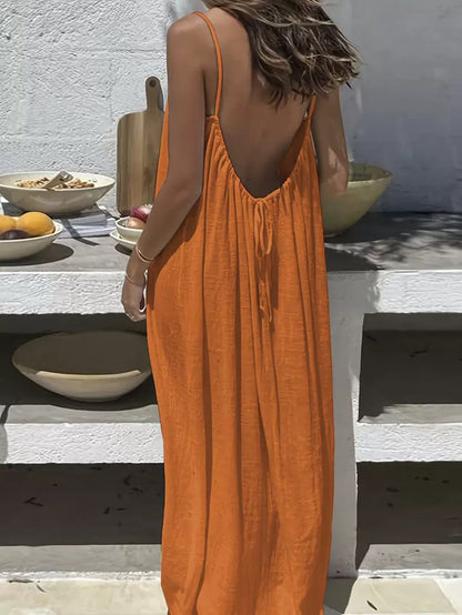 💃LAST DAY SAEL 50% OFF!!✨Women's Solid Color Cami Lounge Dress, Elegant Sleeveless Long Dress for Summer, Ladies Sleepwear for Indoor Wear💕