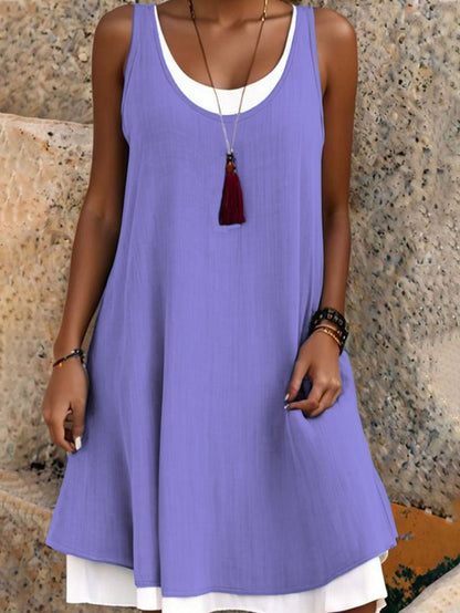 🌺Summer Hot Sale 50% OFF💐Women's Sleeveless Fake 2-Piece Dress