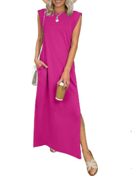 🎉2026 Hot Sale 49% OFF💃🌿Women's Crewneck Casual Loose Split Wrinkle-Free Long Dress