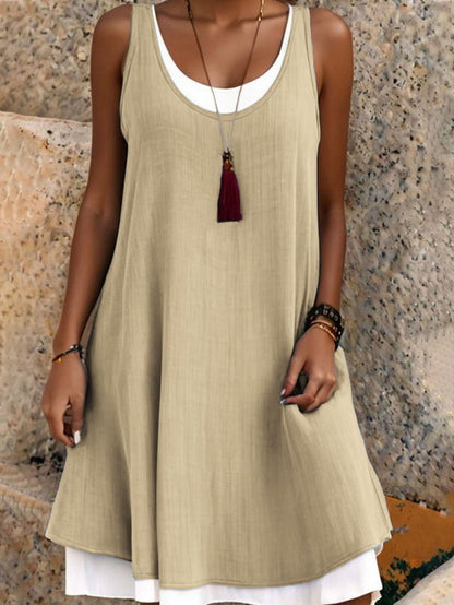 🌺Summer Hot Sale 50% OFF💐Women's Sleeveless Fake 2-Piece Dress