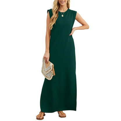 🎉2026 Hot Sale 49% OFF💃🌿Women's Crewneck Casual Loose Split Wrinkle-Free Long Dress