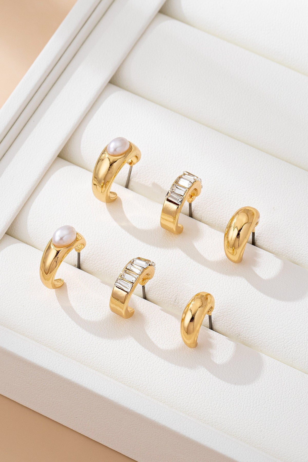 Pearl & Baguette Huggie Hoop Trio Set