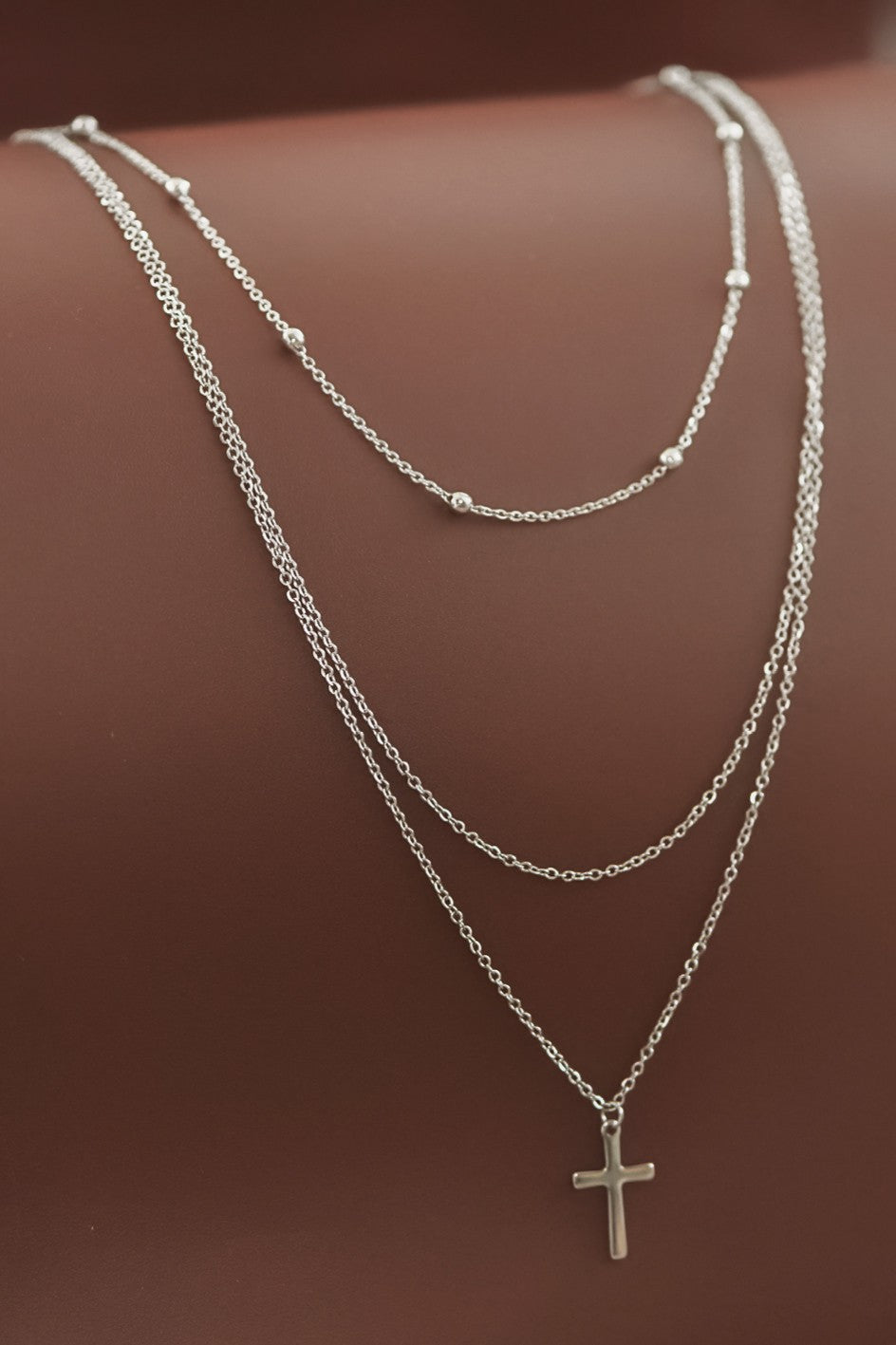 S.S. Cross Layered Necklace Silver