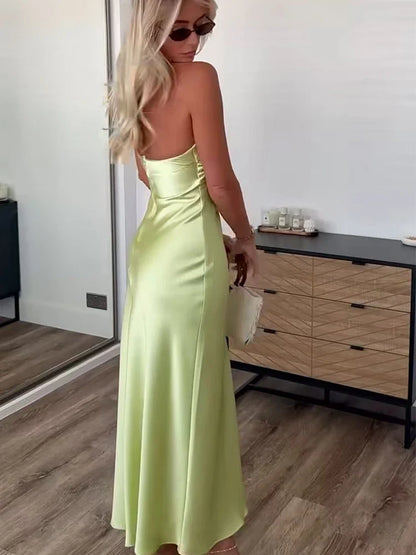 Robe de Soirée Jaune Citron Satinée Bustier