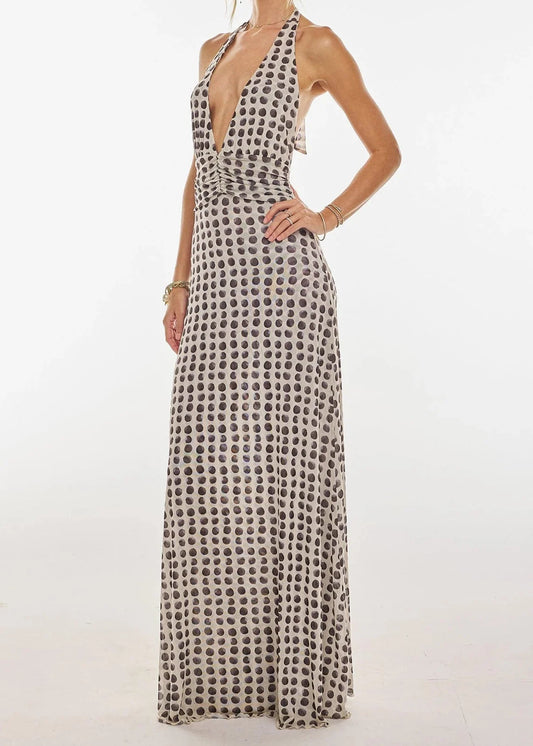 Robe longue chic et fluide pour femme avec grand décolleté et dos nu