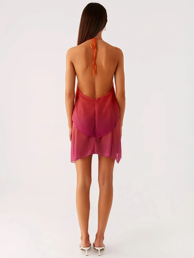 Robe courte chic rose dégradé à volants