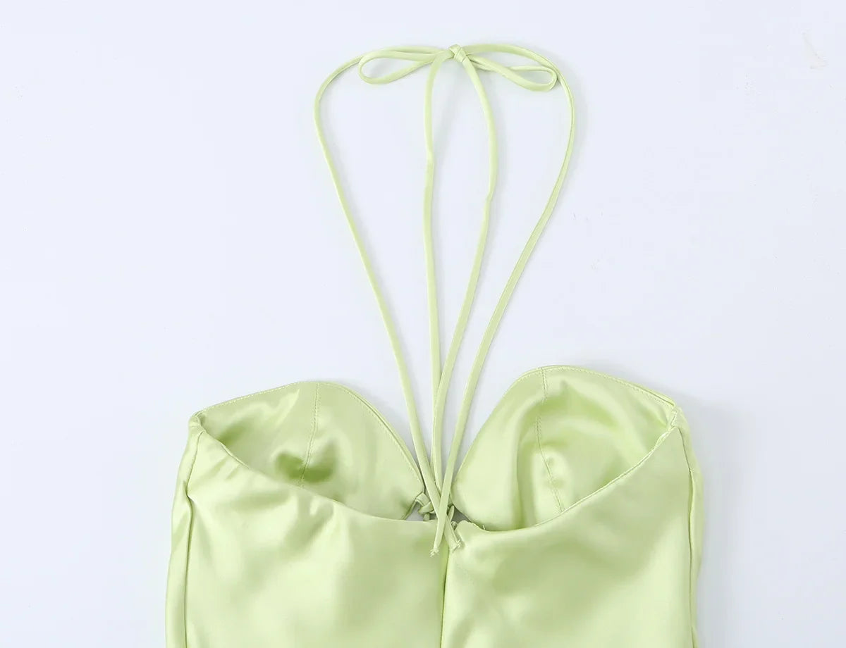 Robe de Soirée Jaune Citron Satinée Bustier
