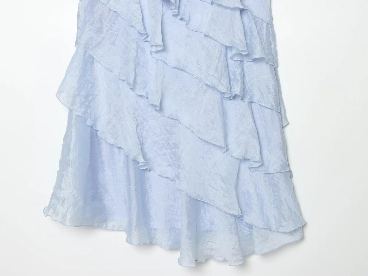 Robe à volants dos nu bleue