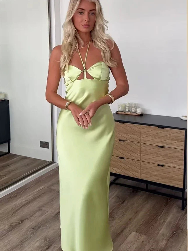 Robe de Soirée Jaune Citron Satinée Bustier