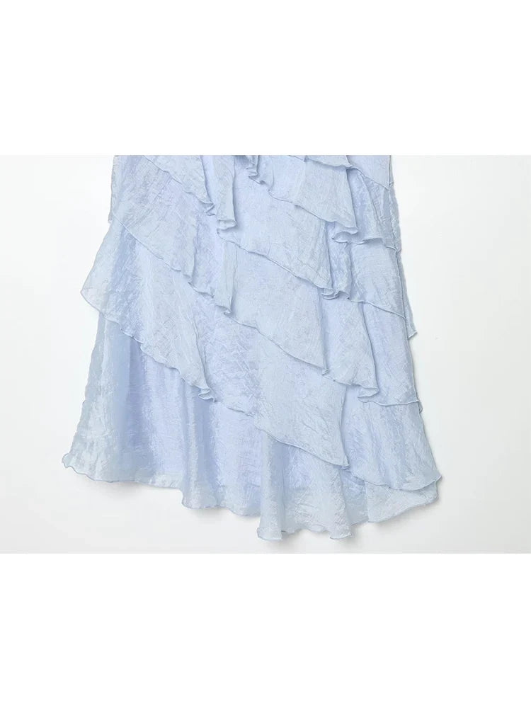 Robe à volants dos nu bleue