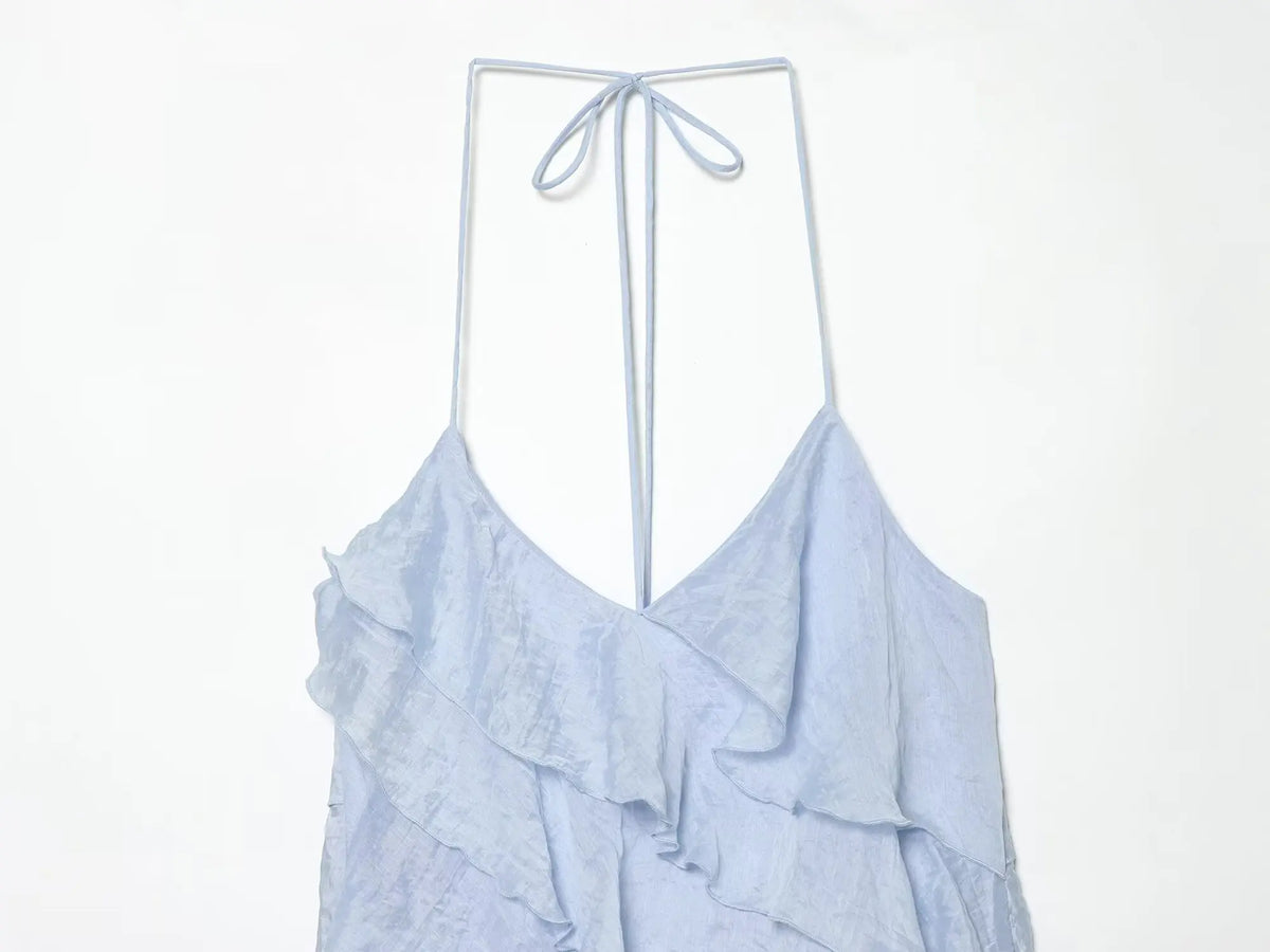 Robe à volants dos nu bleue