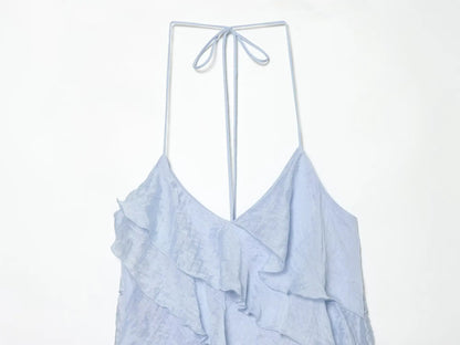 Robe à volants dos nu bleue