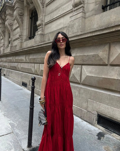 Robe longue marron chic a bretelles