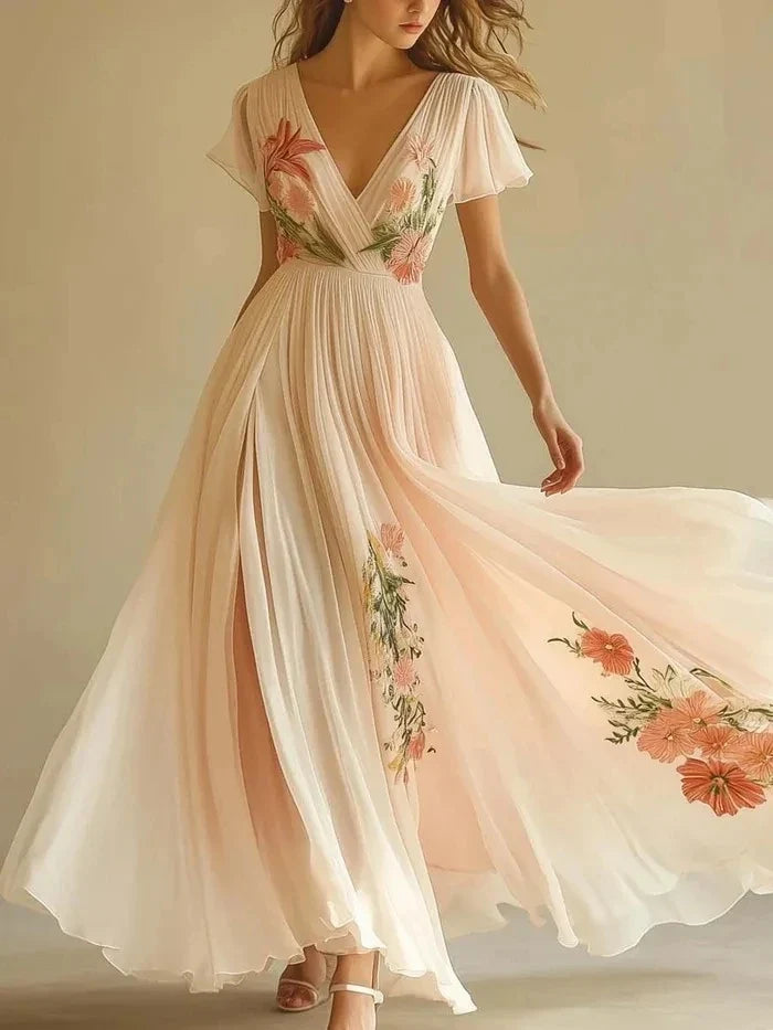Robe en mousseline beige bohème chic