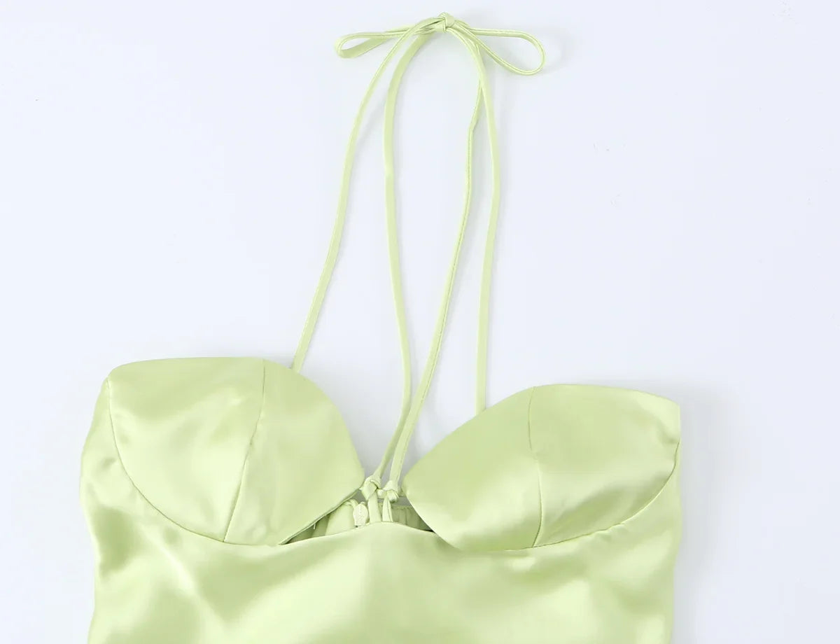 Robe de Soirée Jaune Citron Satinée Bustier