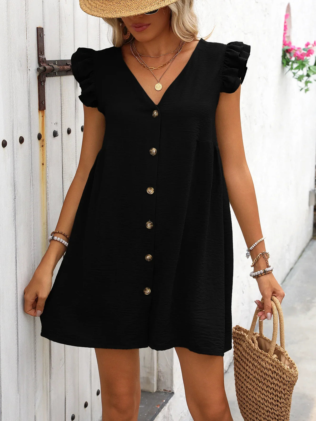 Robe à volants boutonnée simple