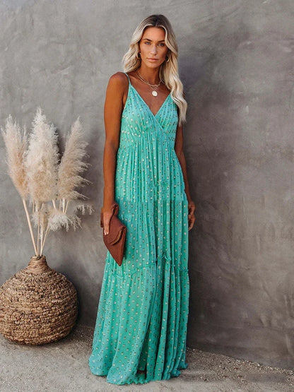 Robe longue d’été verte bohème chic