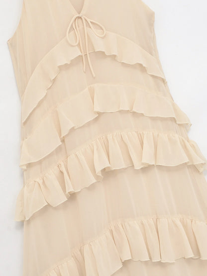 Robe Beige à Volants