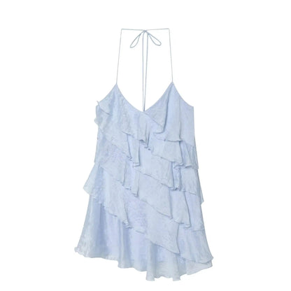 Robe à volants dos nu bleue