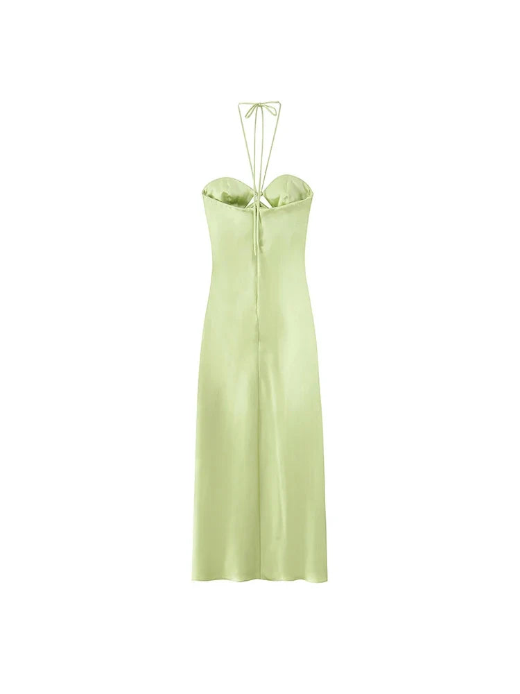 Robe de Soirée Jaune Citron Satinée Bustier