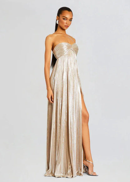 Robe bustier chic blanche brillante pour mariage