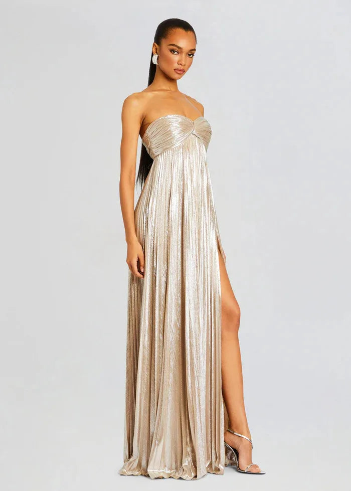 Robe bustier chic dorée brillante