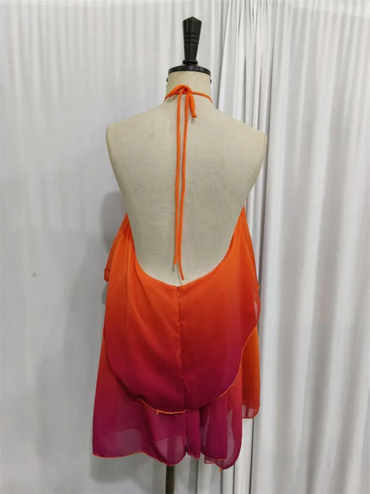 Robe courte chic rose dégradé à volants