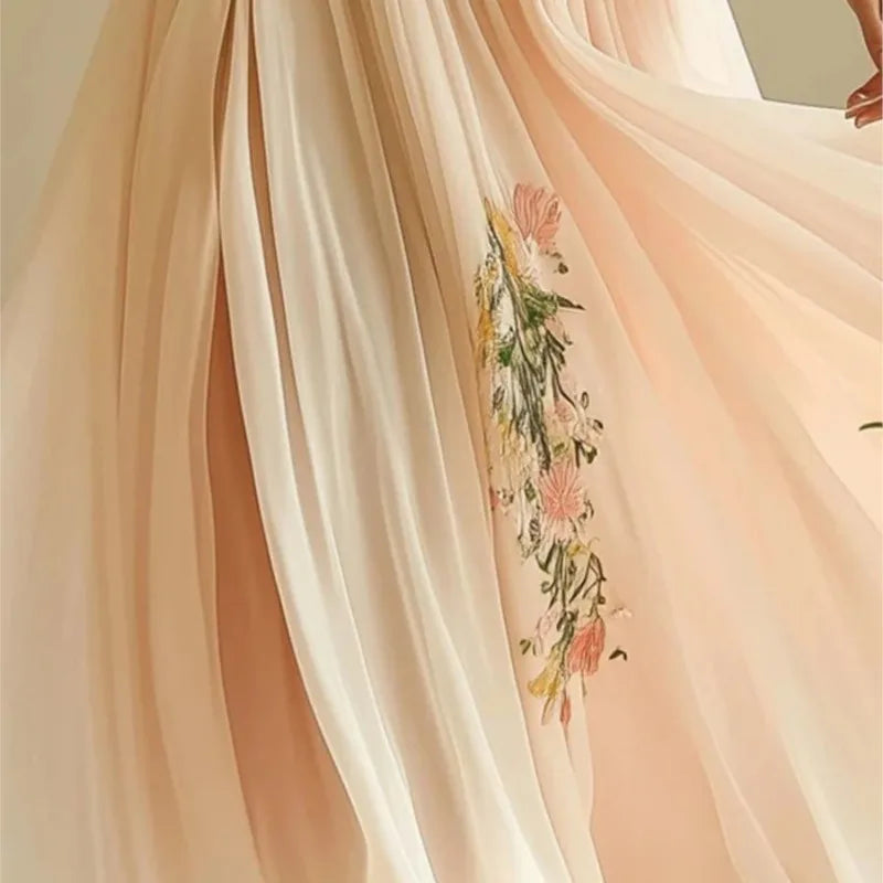Robe en mousseline beige bohème chic